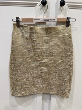 bebe Metallic Gold Textured Mini Skirt